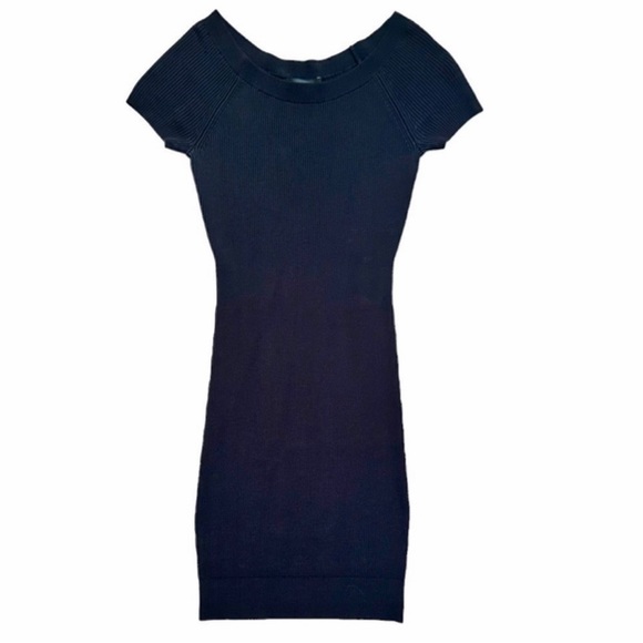 Bebe Black Crew Neck Short Sleeve Ribbed Sweater Dress Size Small - Picture 2 of 9